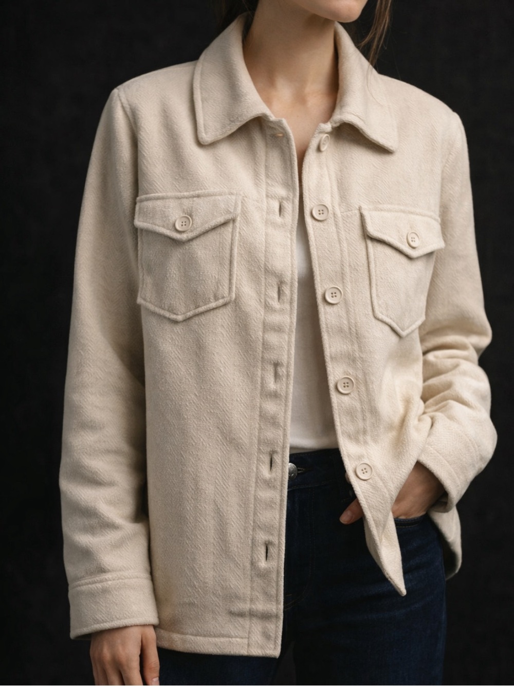 🇬🇧 TU Woman Cream Shacket Button‑Up Jacket Cottagecore Minimalist Medium